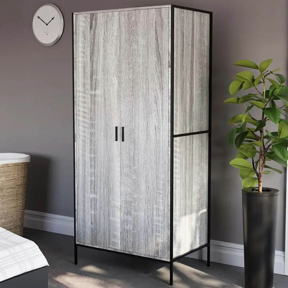 Brooklyn 2 Door Wardrobe with Hanging Rail - Grey image