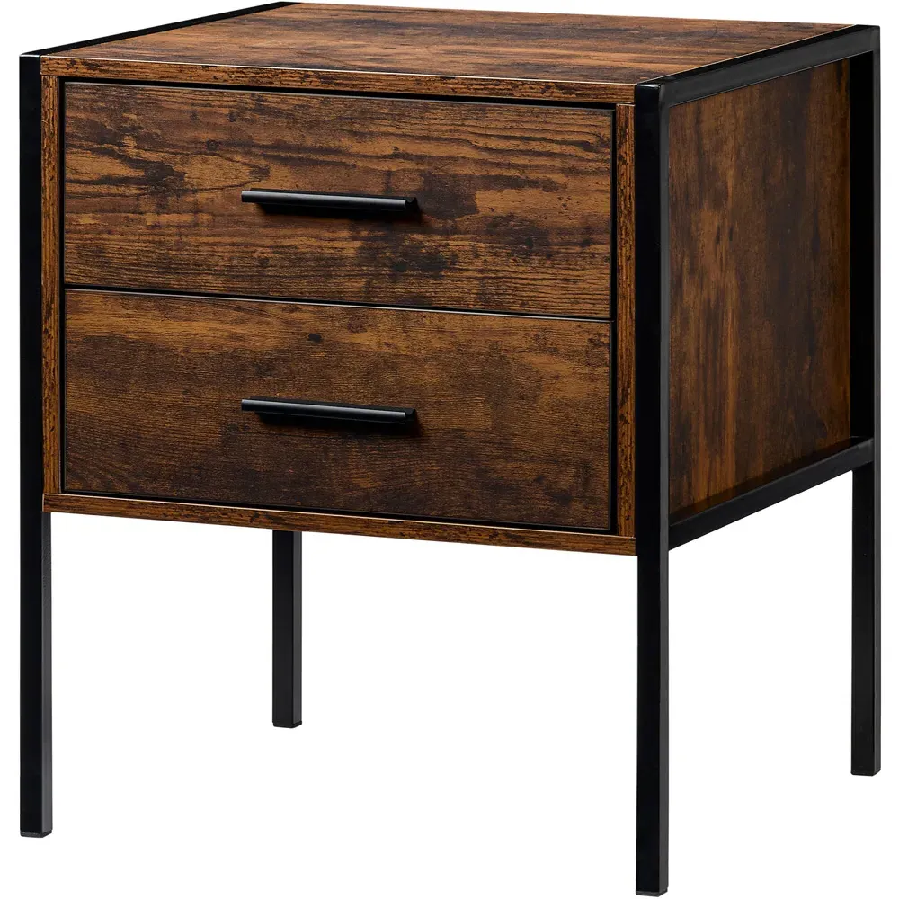 Brooklyn 2 Drawer Bedside Table - Brown, Wood