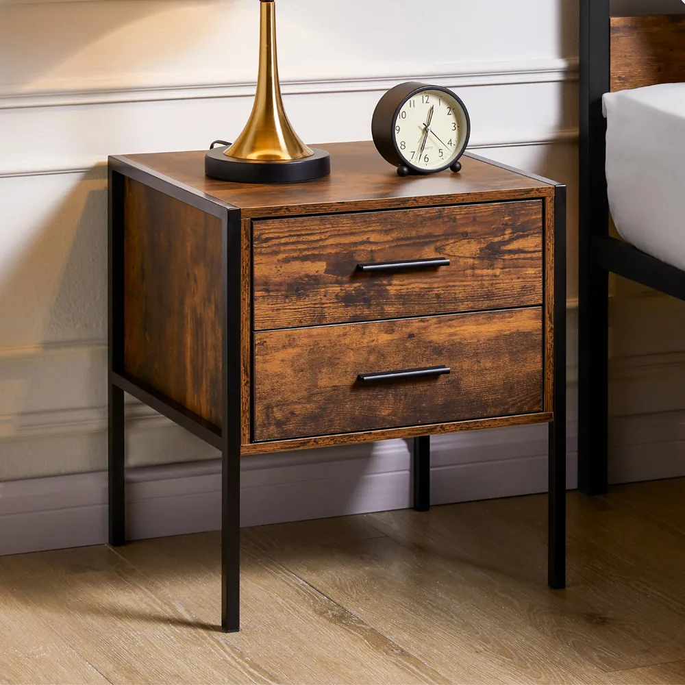 Brooklyn 2 Drawer Bedside Table - Brown, Wood