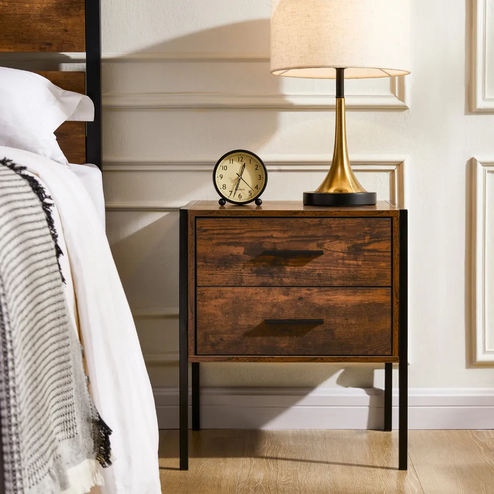 Brooklyn 2 Drawer Bedside Table - Brown, Wood