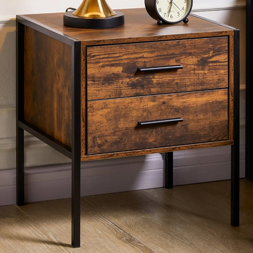 Brooklyn 2 Drawer Bedside Table - Brown, Wood image