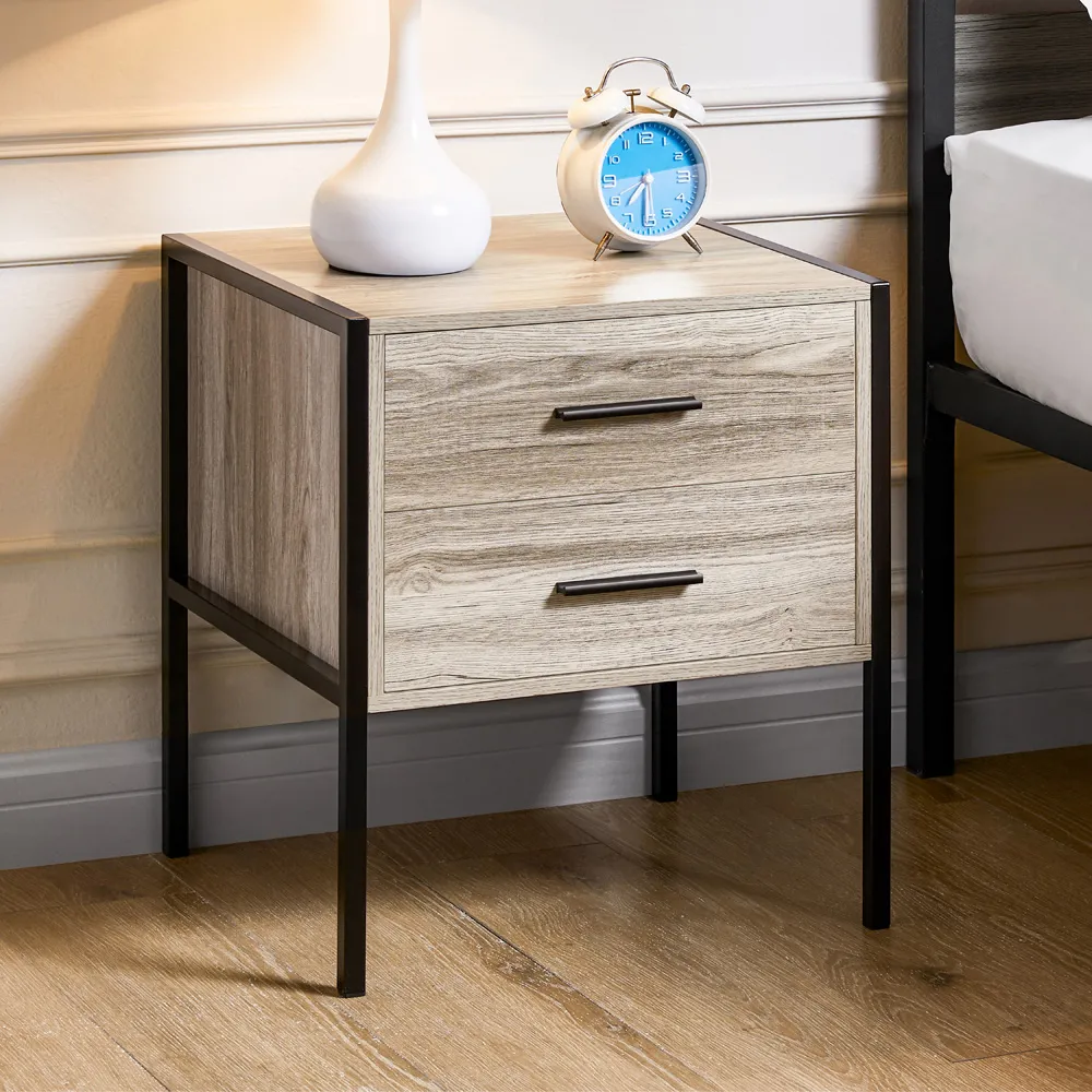 Brooklyn 2 Drawer Bedside Table - Grey, Metal