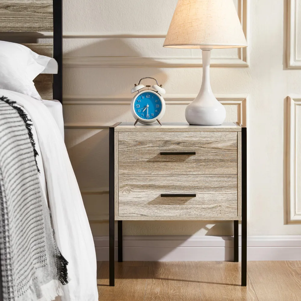 Brooklyn 2 Drawer Bedside Table - Grey, Metal