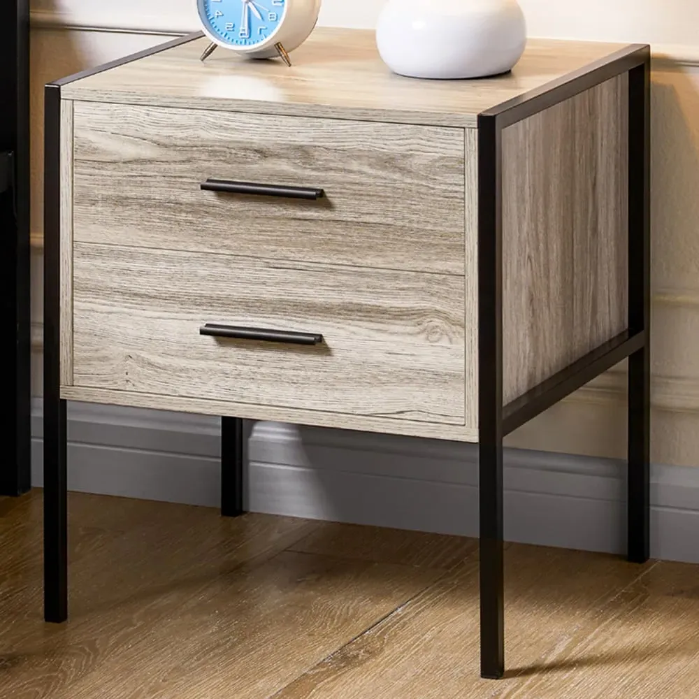 Brooklyn 2 Drawer Bedside Table - Grey, Metal image