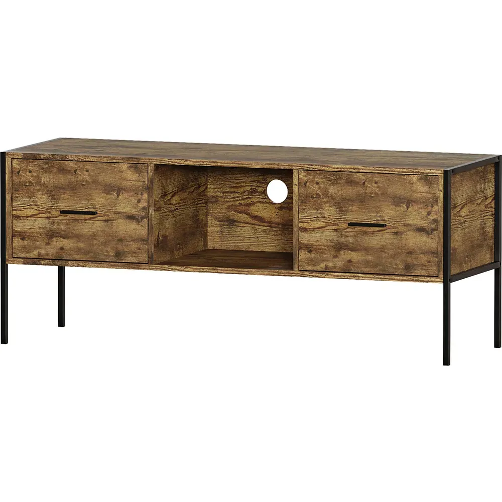 Brooklyn 2 Drawer TV Unit with Shelf - Brown, Metal
