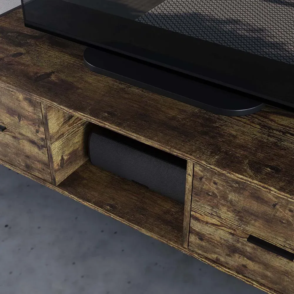 Brooklyn 2 Drawer TV Unit with Shelf - Brown, Metal