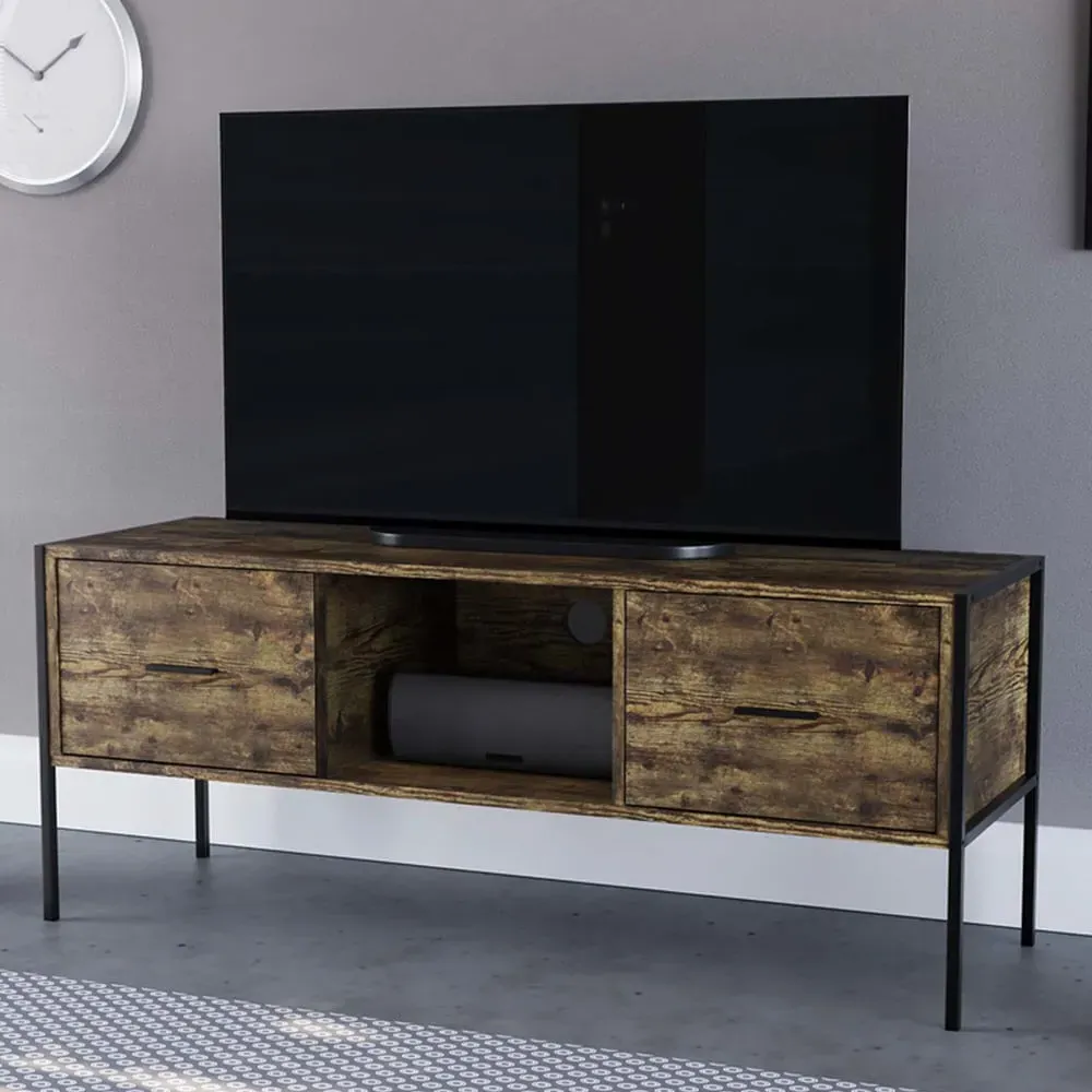 Brooklyn 2 Drawer TV Unit with Shelf - Brown, Metal image