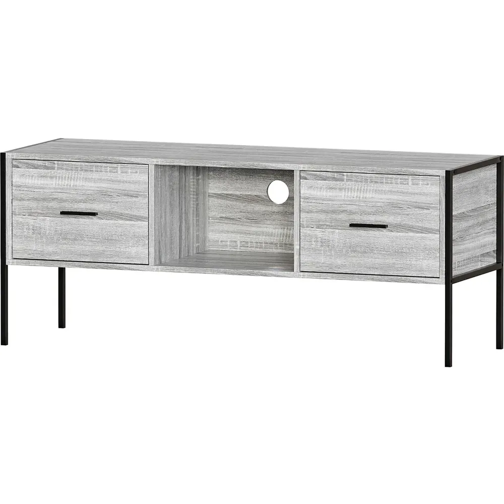 Brooklyn 2 Drawer TV Unit with Shelf - Grey, Metal