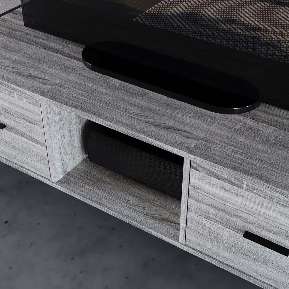 Brooklyn 2 Drawer TV Unit with Shelf - Grey, Metal