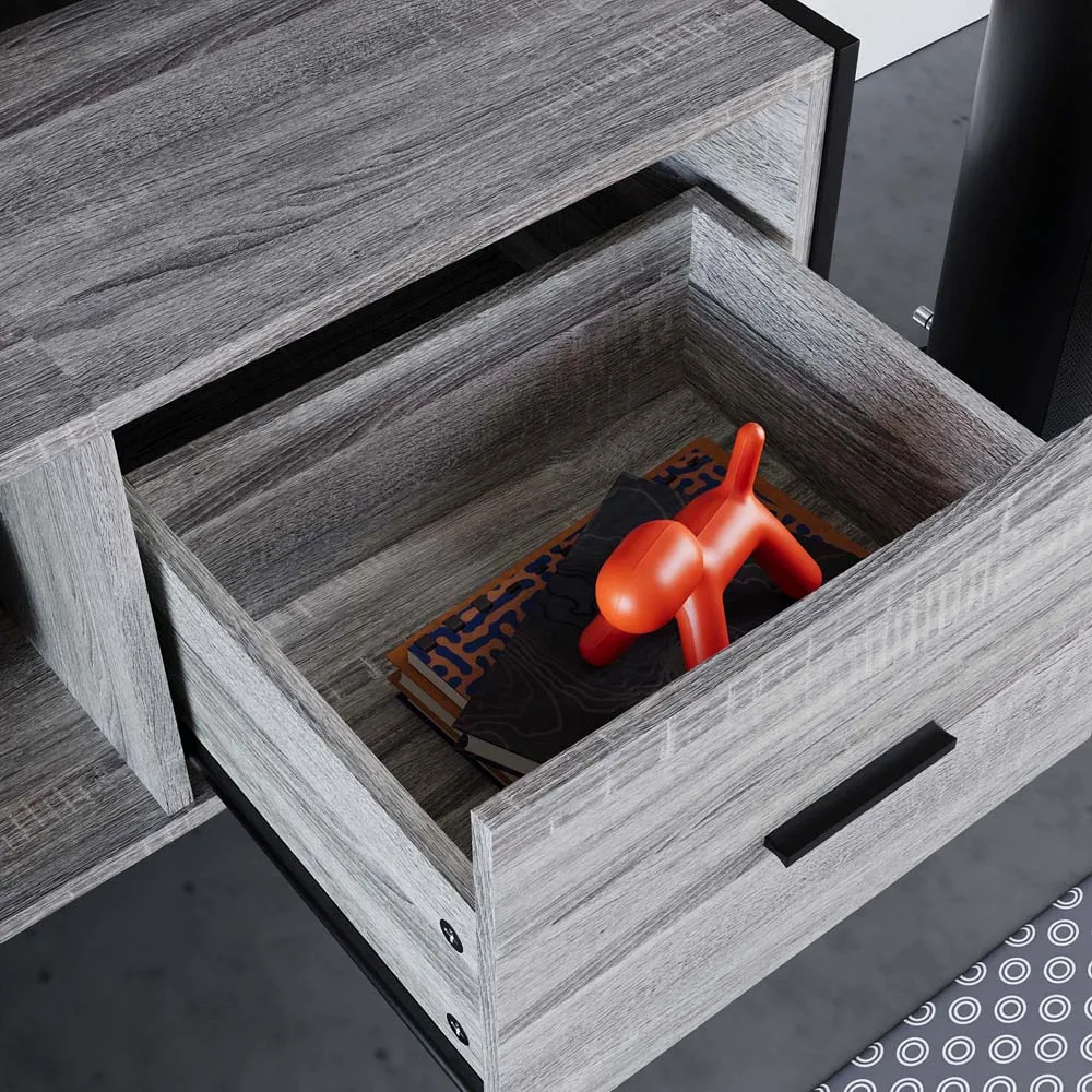 Brooklyn 2 Drawer TV Unit with Shelf - Grey, Metal