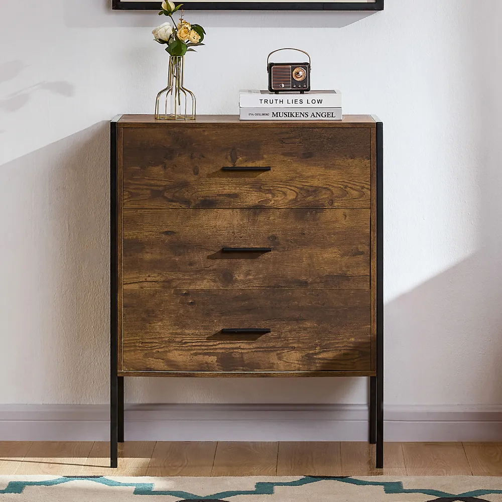 Brooklyn 3 Drawer Chest of Drawers - Brown, Metal