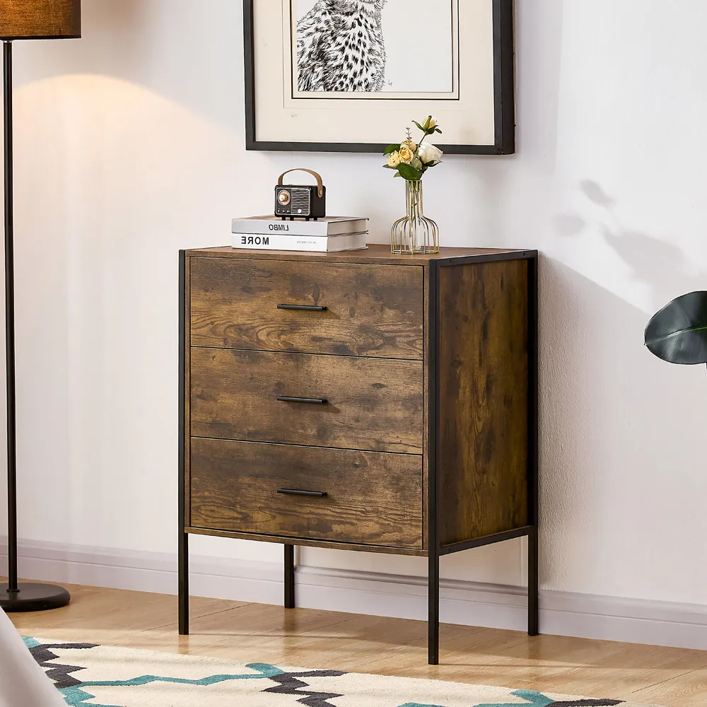 Brooklyn 3 Drawer Chest of Drawers - Brown, Metal