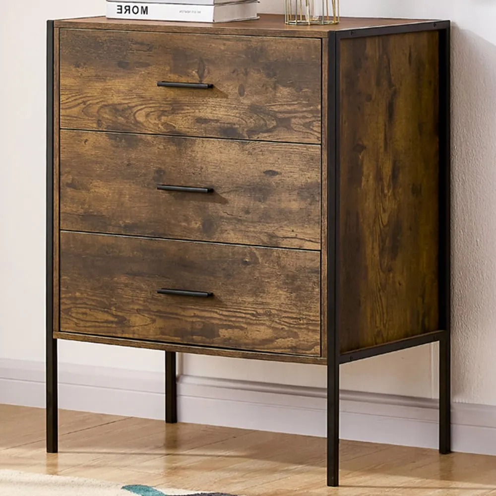 Brooklyn 3 Drawer Chest of Drawers - Brown, Metal