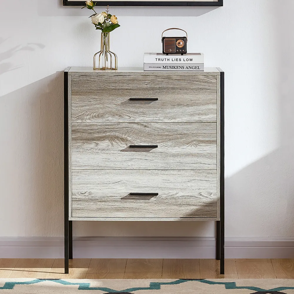 Brooklyn 3 Drawer Chest of Drawers - Grey, Metal