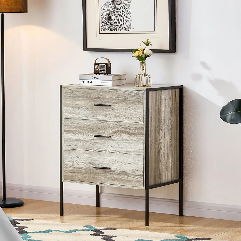 Brooklyn 3 Drawer Chest of Drawers - Grey, Metal