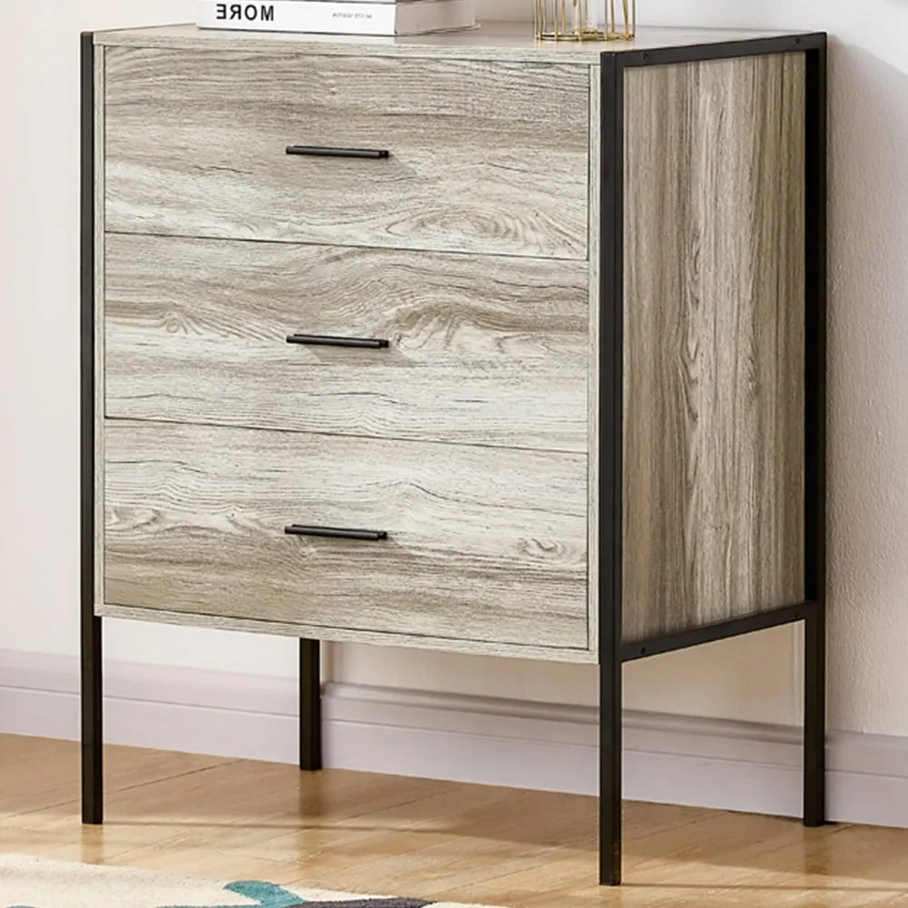 Brooklyn 3 Drawer Chest of Drawers - Grey, Metal