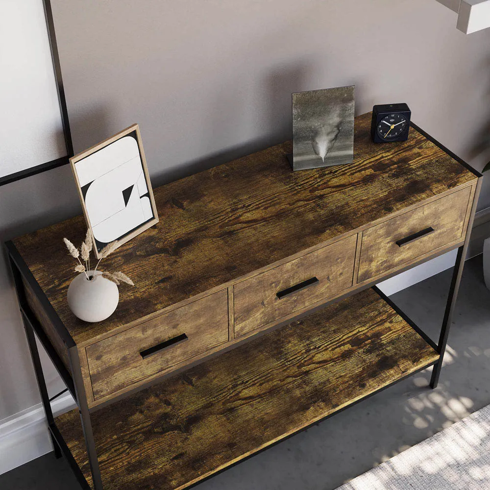 Brooklyn 3-Drawer Console Table - Brown, Wood
