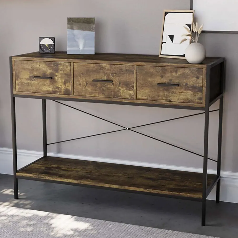 Brooklyn 3-Drawer Console Table - Brown, Wood