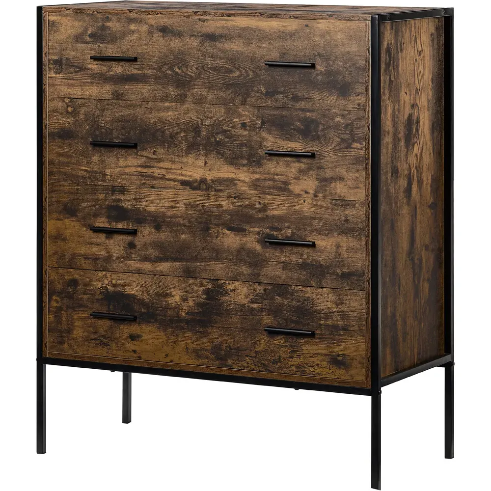 Brooklyn 4 Drawer Chest of Drawers - Brown, Metal