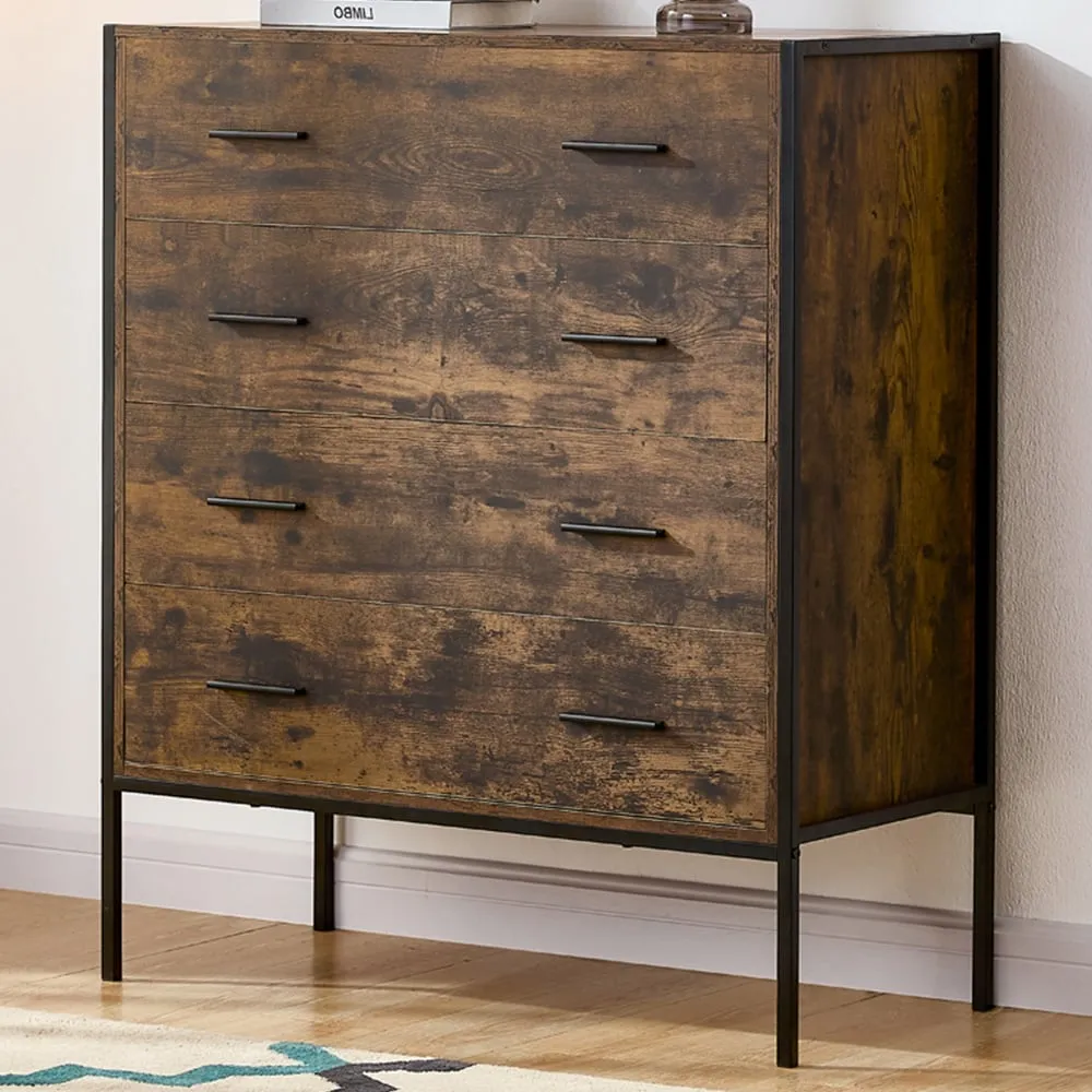 Brooklyn 4 Drawer Chest of Drawers - Brown, Metal