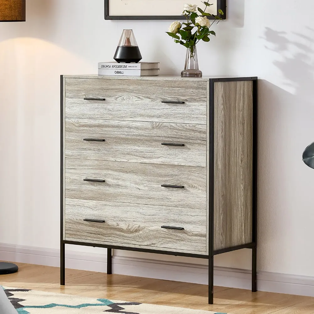 Brooklyn 4 Drawer Chest of Drawers - Grey, Metal