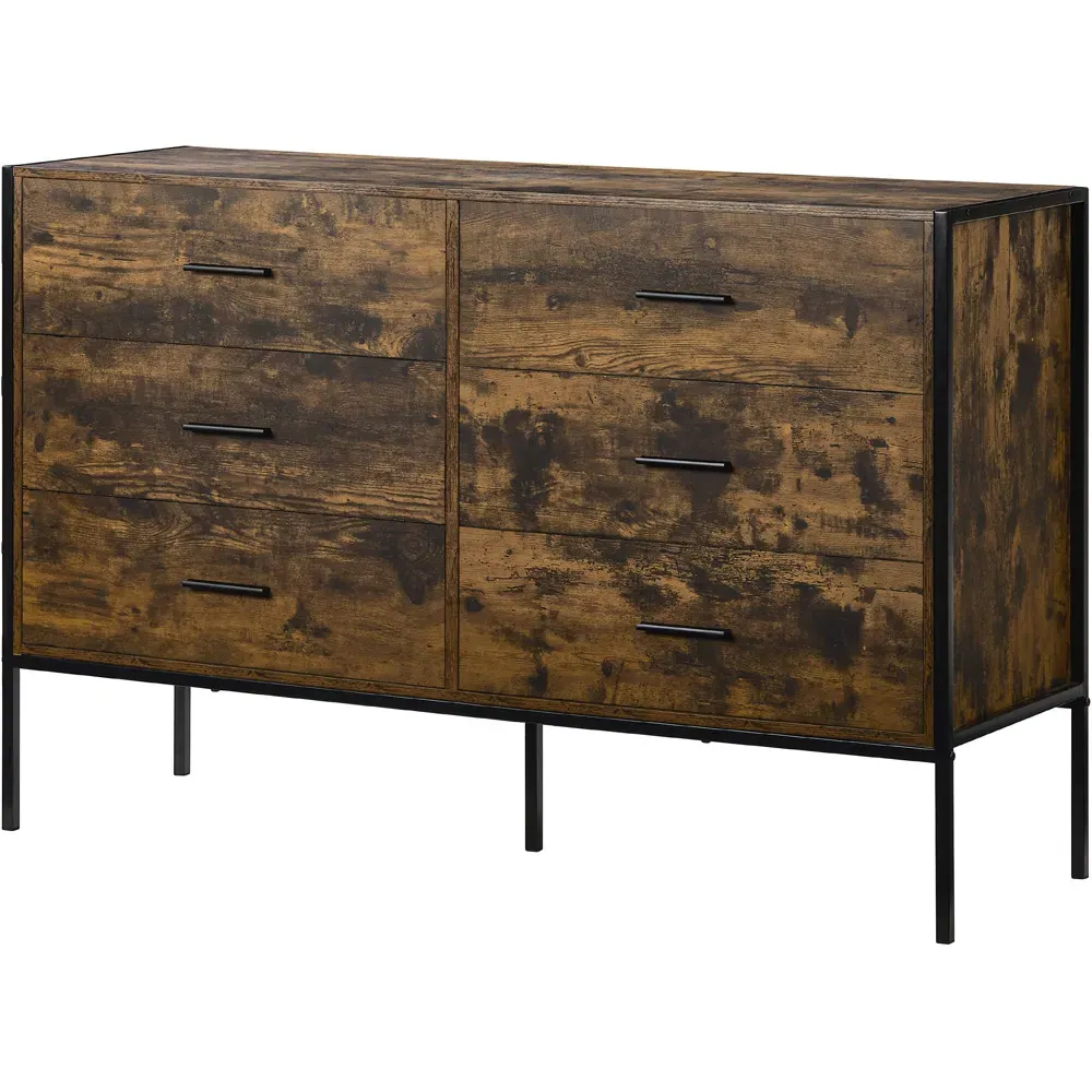 Brooklyn 6 Drawer Chest of Drawers - Brown, Metal
