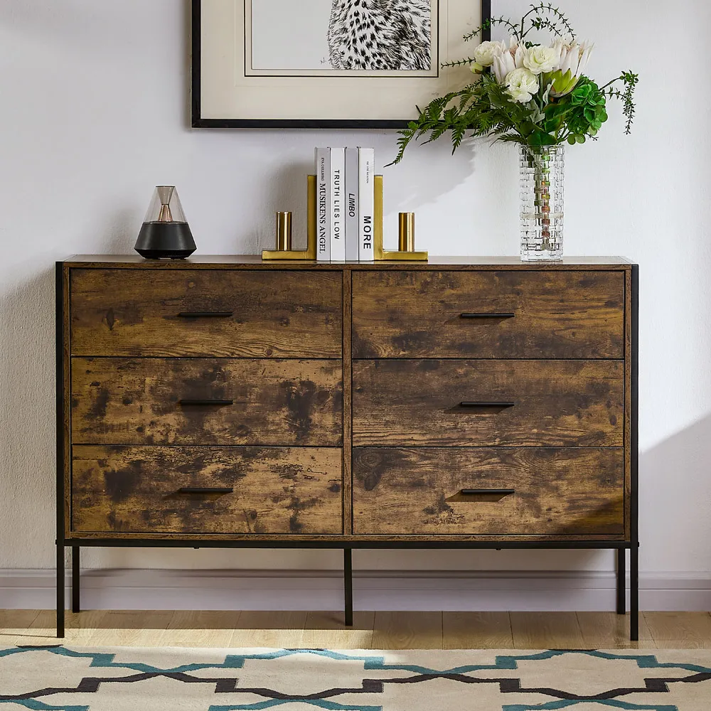 Brooklyn 6 Drawer Chest of Drawers - Brown, Metal