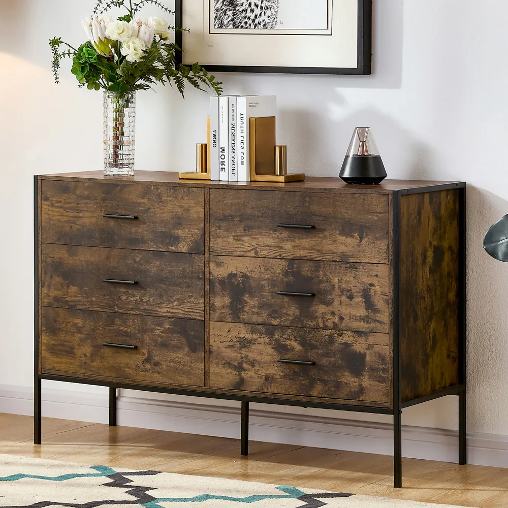 Brooklyn 6 Drawer Chest of Drawers - Brown, Metal