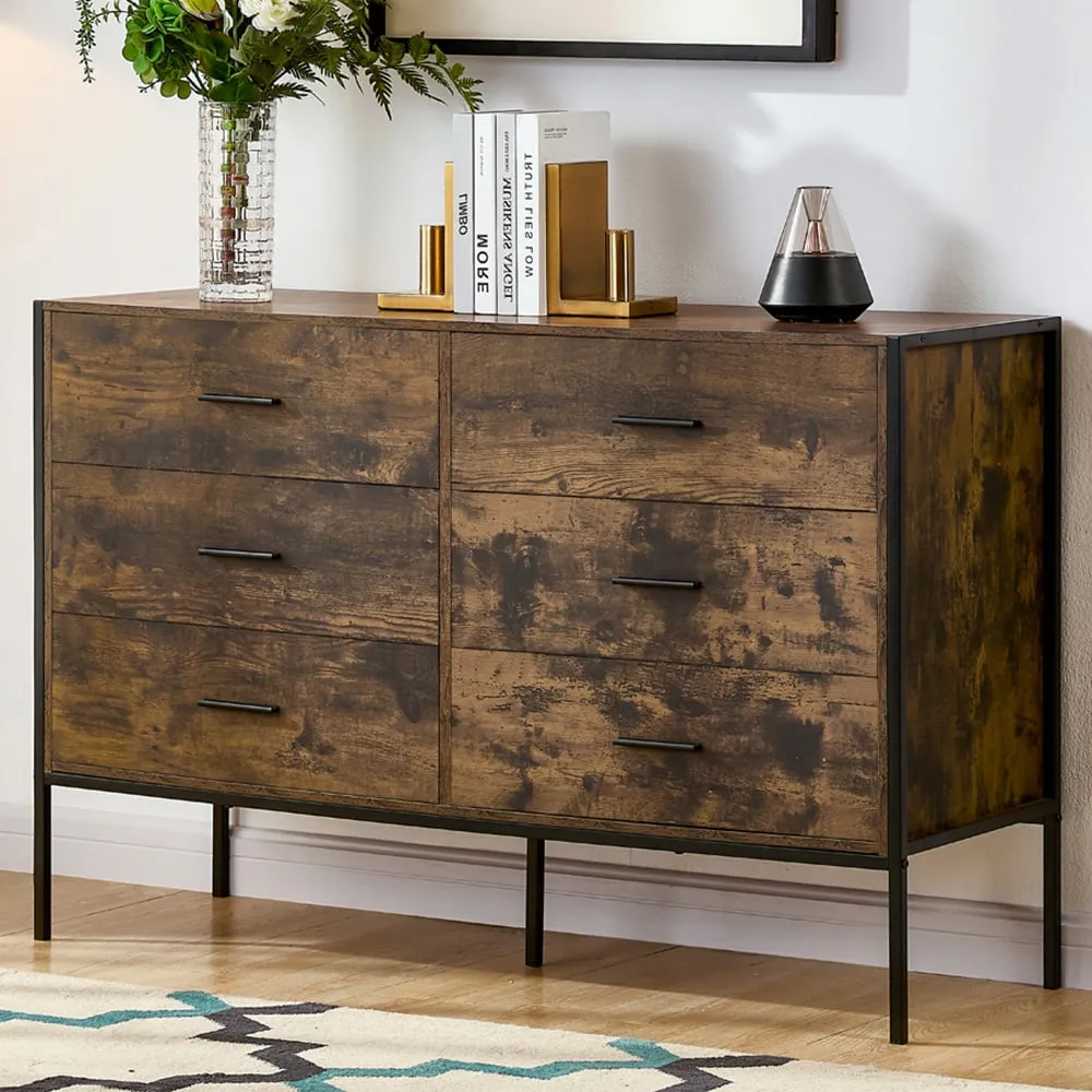 Brooklyn 6 Drawer Chest of Drawers - Brown, Metal