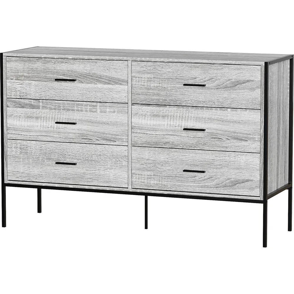 Brooklyn 6 Drawer Chest of Drawers - Grey, Metal