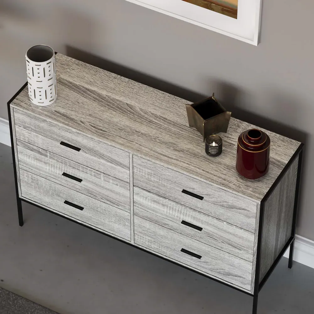 Brooklyn 6 Drawer Chest of Drawers - Grey, Metal