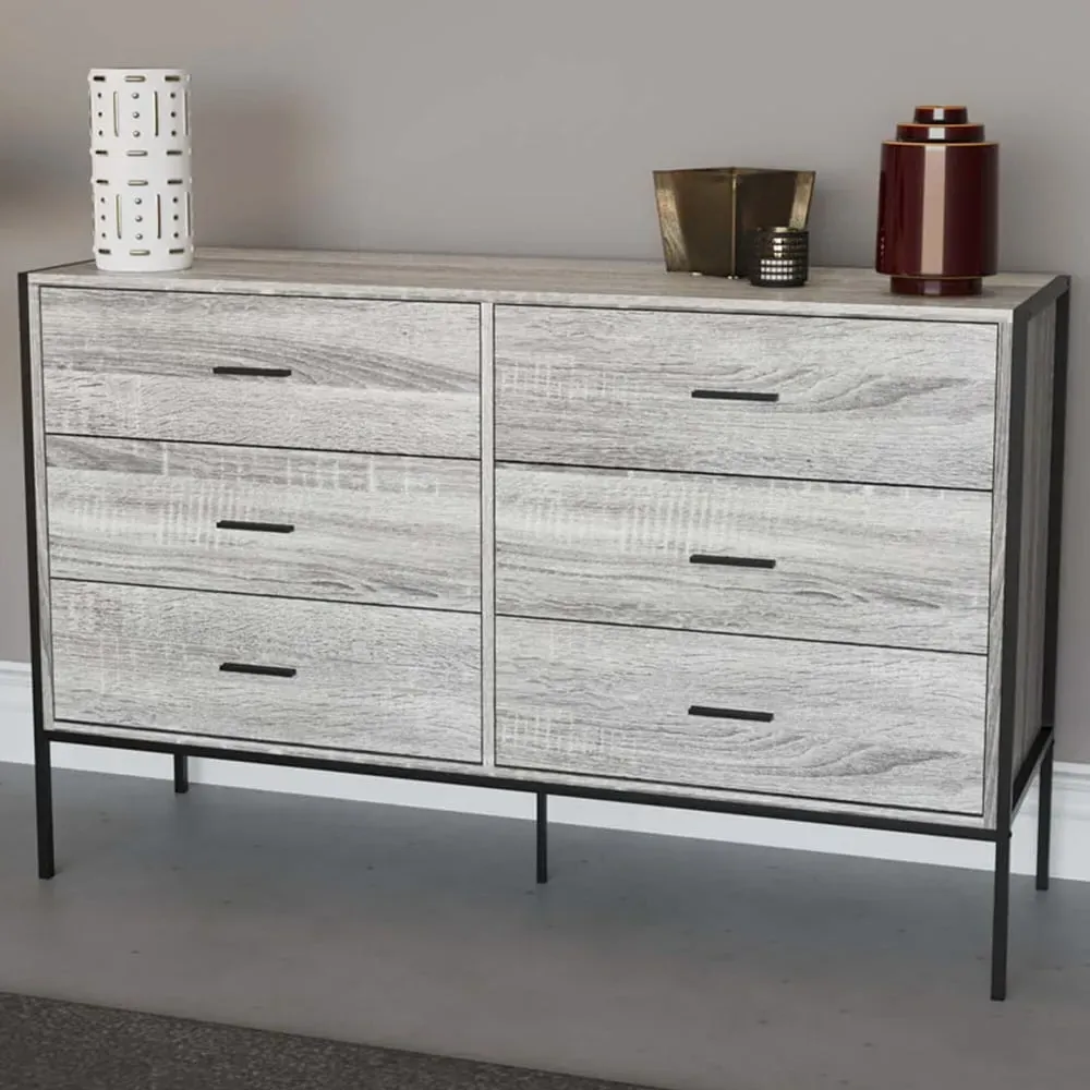 Brooklyn 6 Drawer Chest of Drawers - Grey, Metal