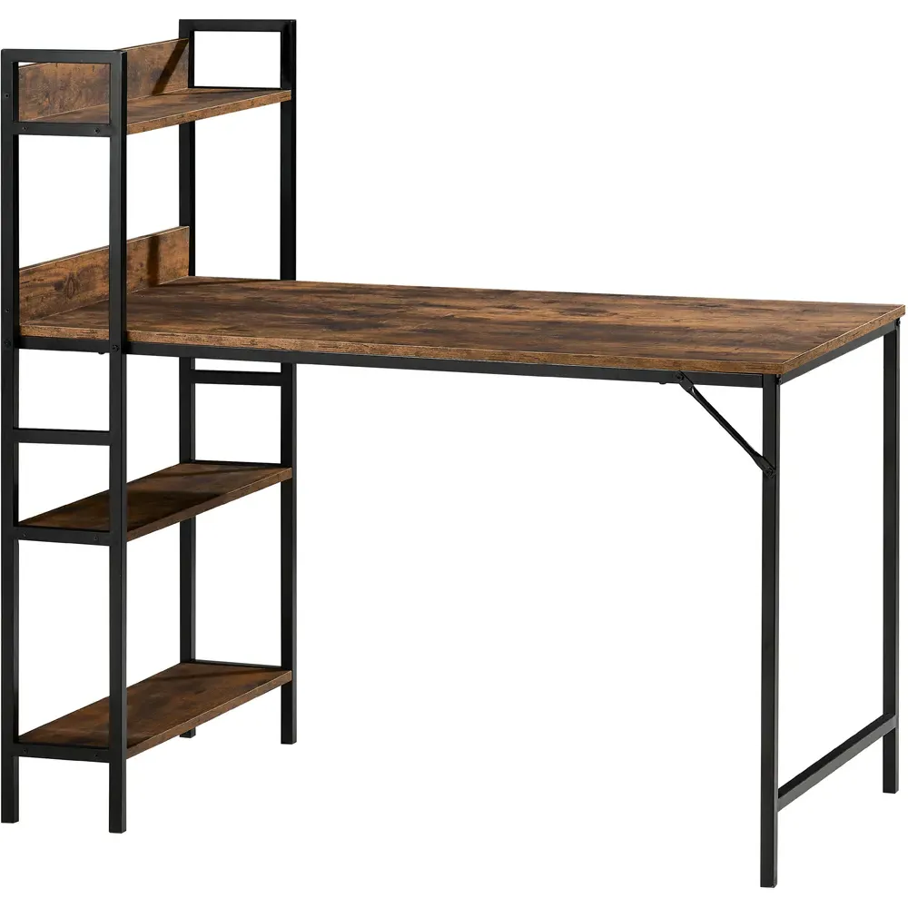 Brooklyn Computer Desk with 3 Shelves - Dark Wood