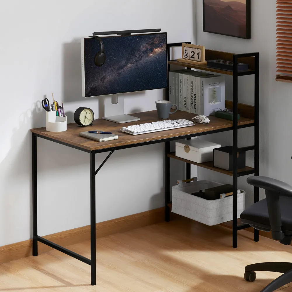 Brooklyn Computer Desk with 3 Shelves - Dark Wood