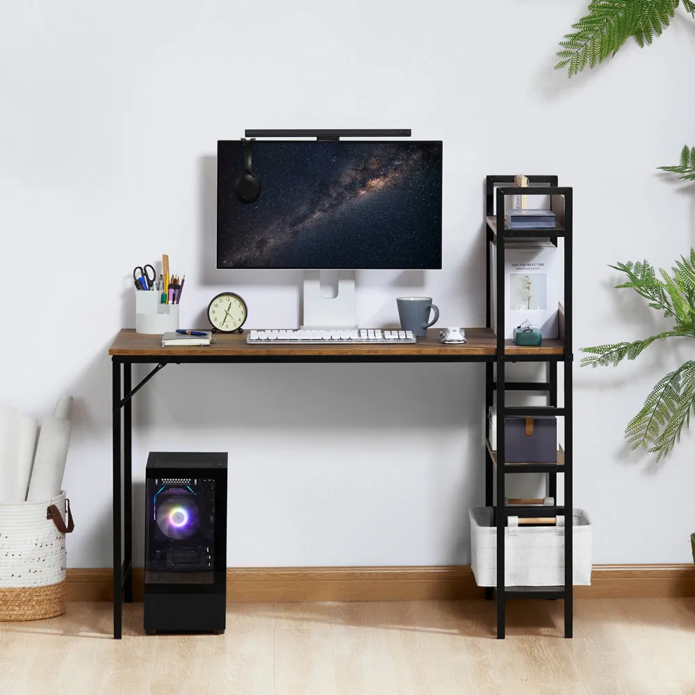 Brooklyn Computer Desk with 3 Shelves - Dark Wood
