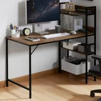 Brooklyn Computer Desk with 3 Shelves - Dark Wood
