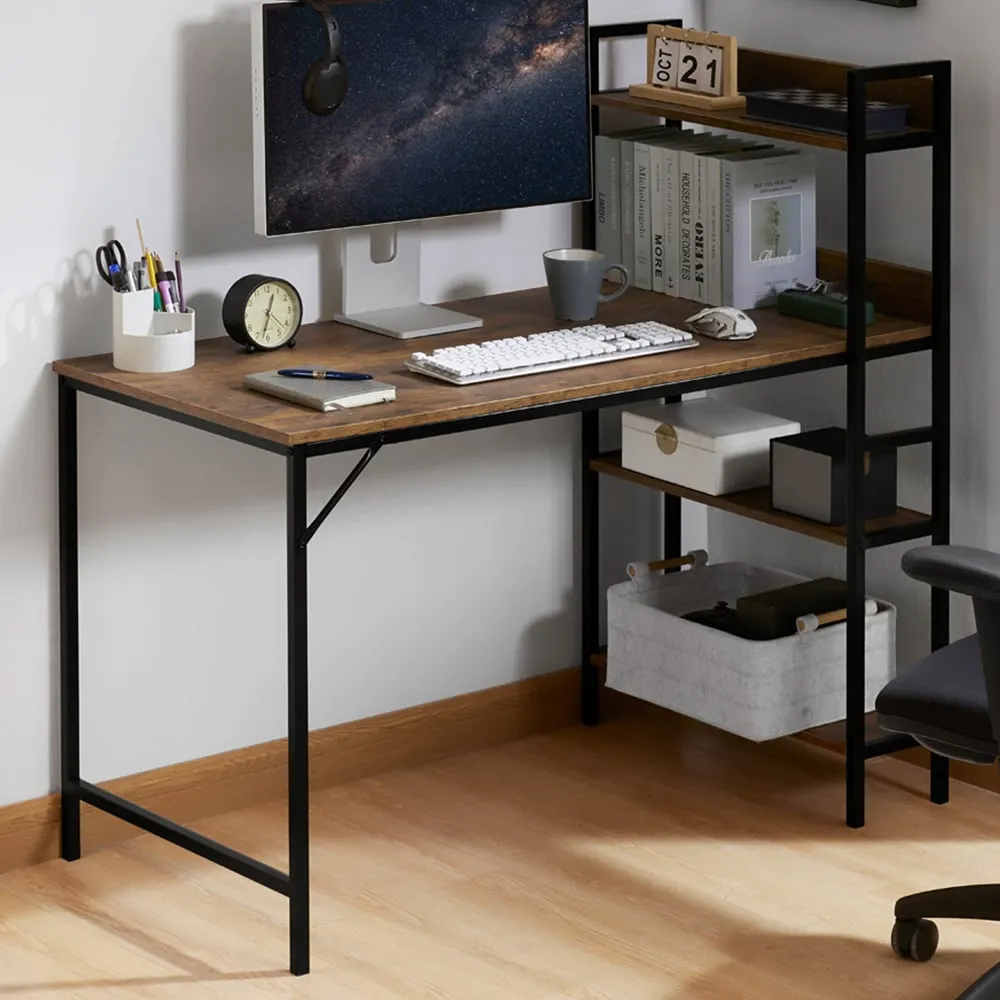 Brooklyn Computer Desk with 3 Shelves - Dark Wood