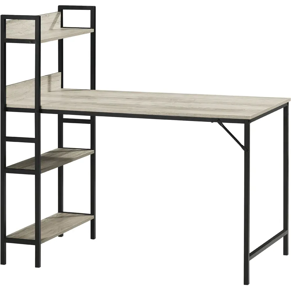 Brooklyn Computer Desk with 3 Shelves - Grey