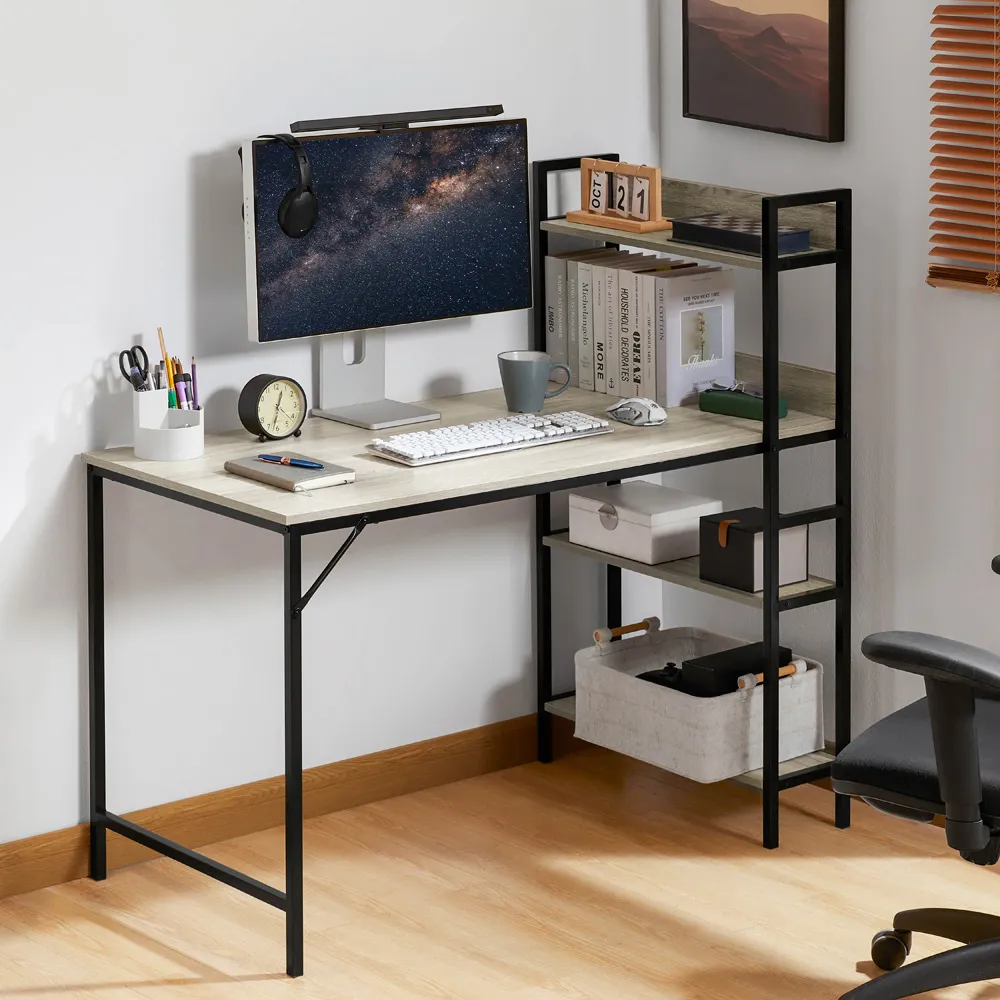 Brooklyn Computer Desk with 3 Shelves - Grey