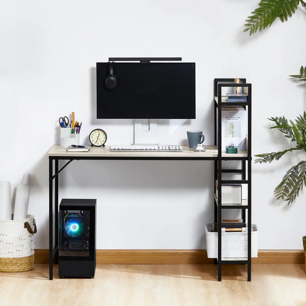 Brooklyn Computer Desk with 3 Shelves - Grey