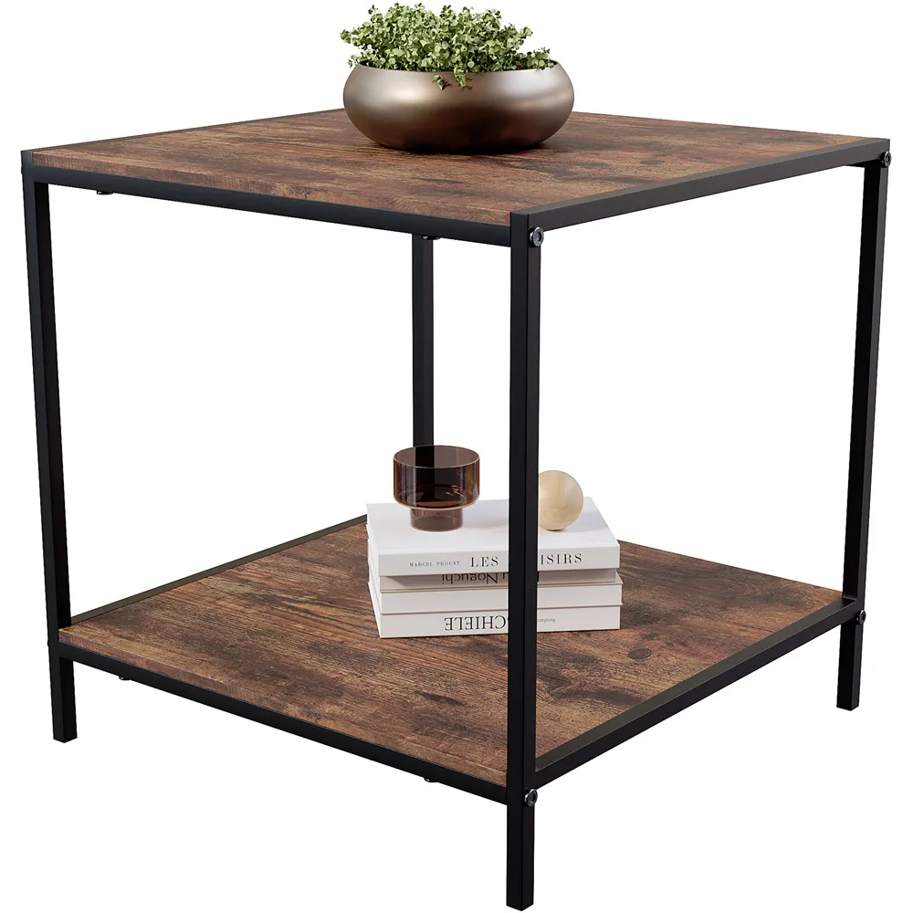 Brooklyn End Table with Storage - Dark Wood, Metal