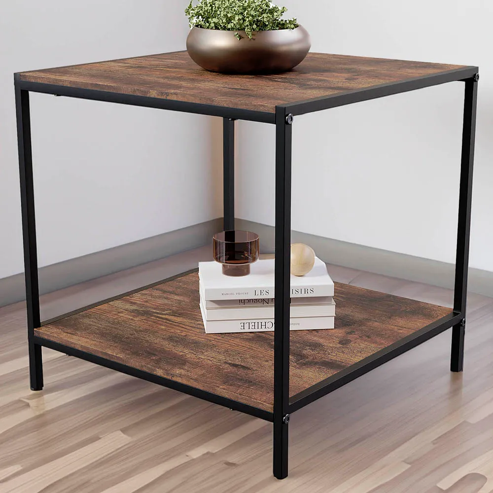 Brooklyn End Table with Storage - Dark Wood, Metal image