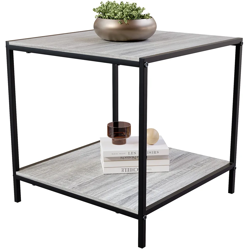 Brooklyn End Table with Storage - Grey, Metal