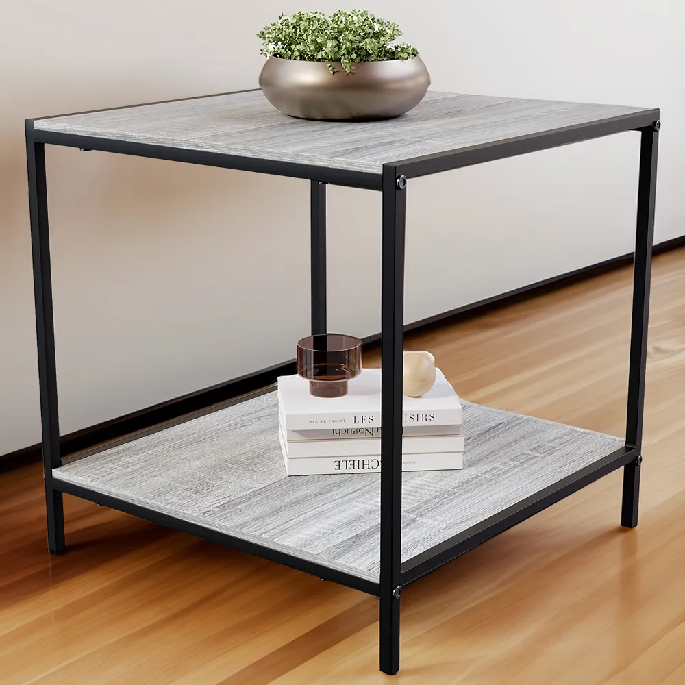 Brooklyn End Table with Storage - Grey, Metal