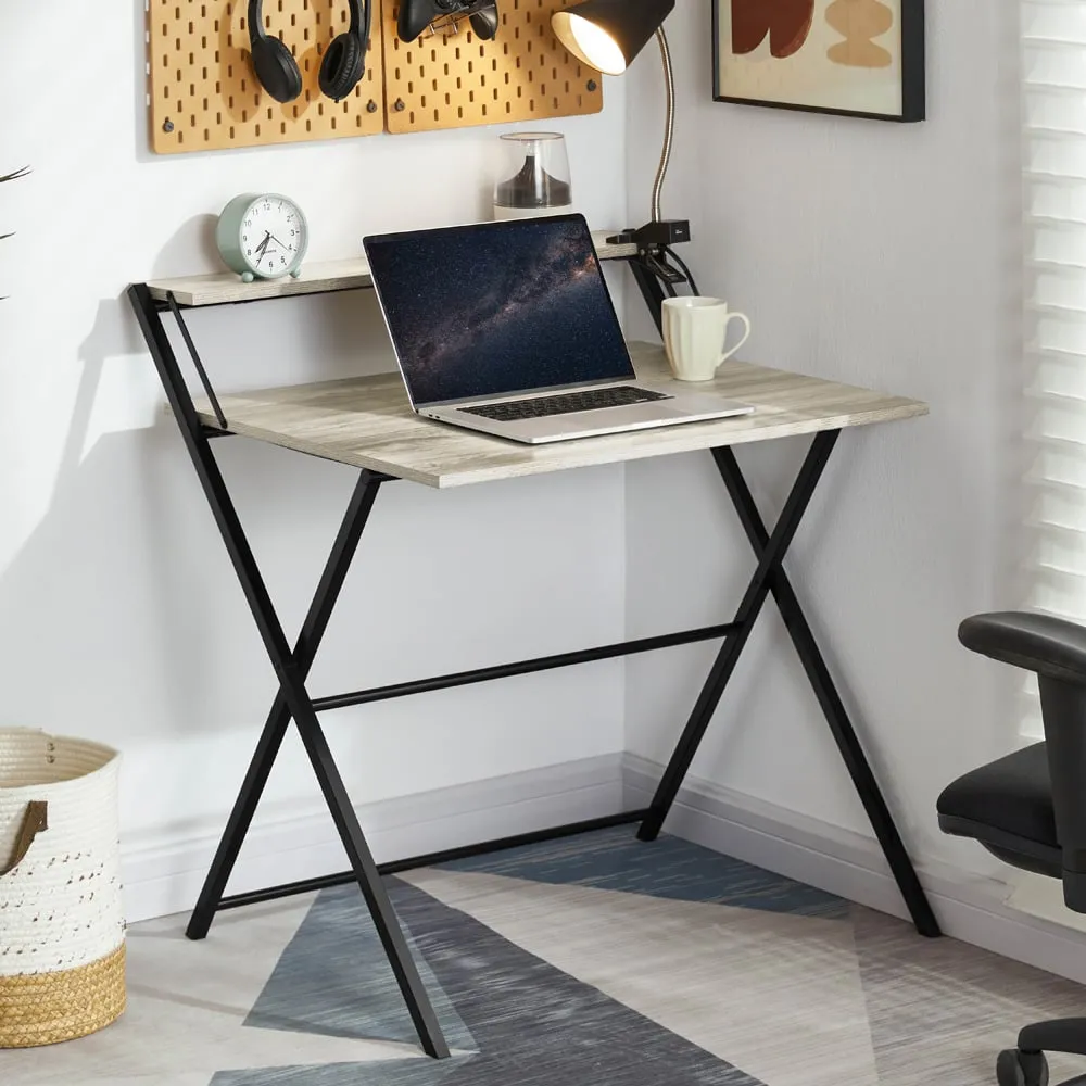 Brooklyn Foldable Computer Desk with Storage - Grey