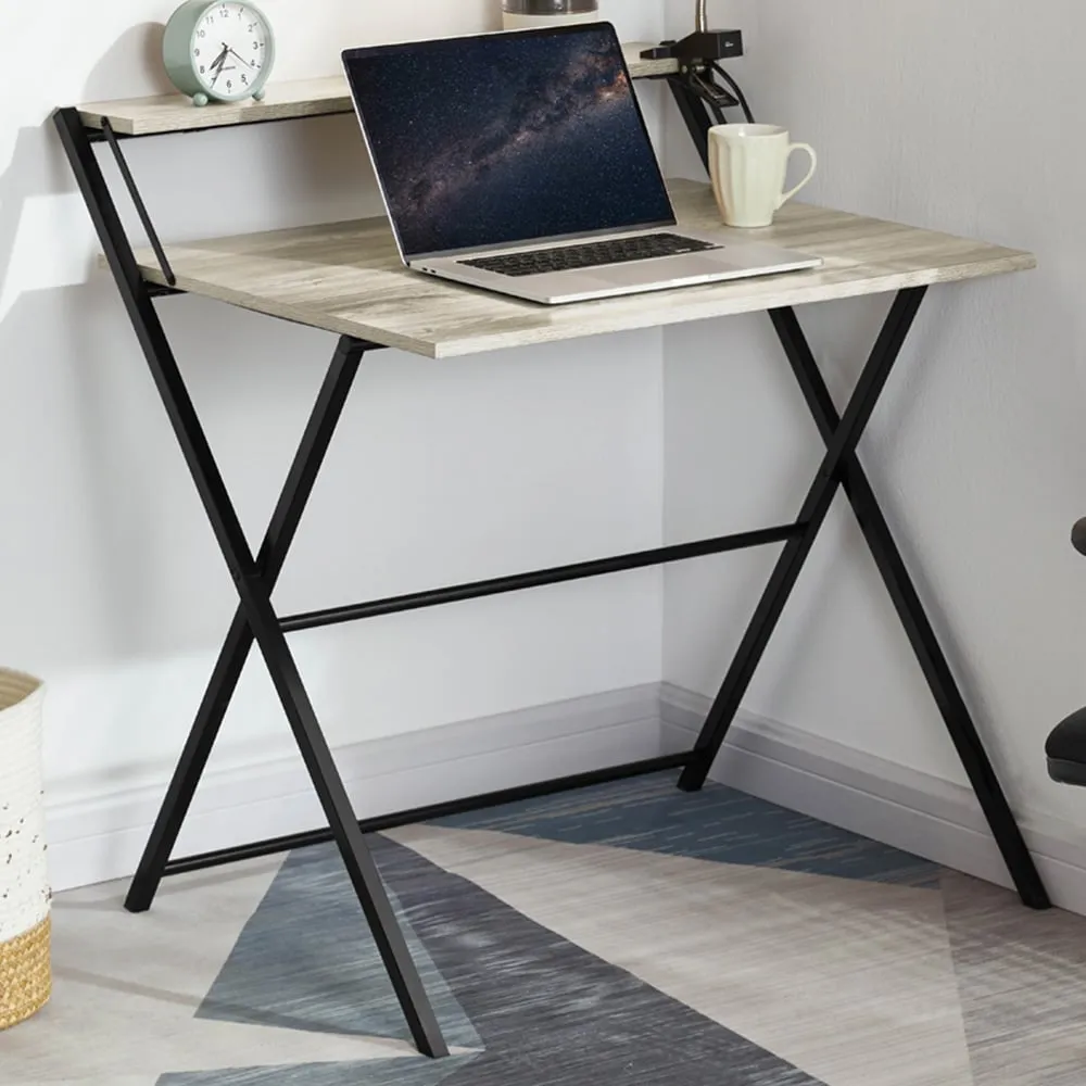 Brooklyn Foldable Computer Desk with Storage - Grey image