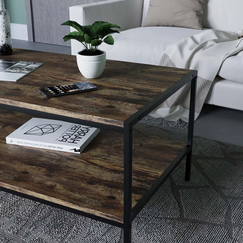 Brooklyn Industrial Coffee Table with Storage - Brown