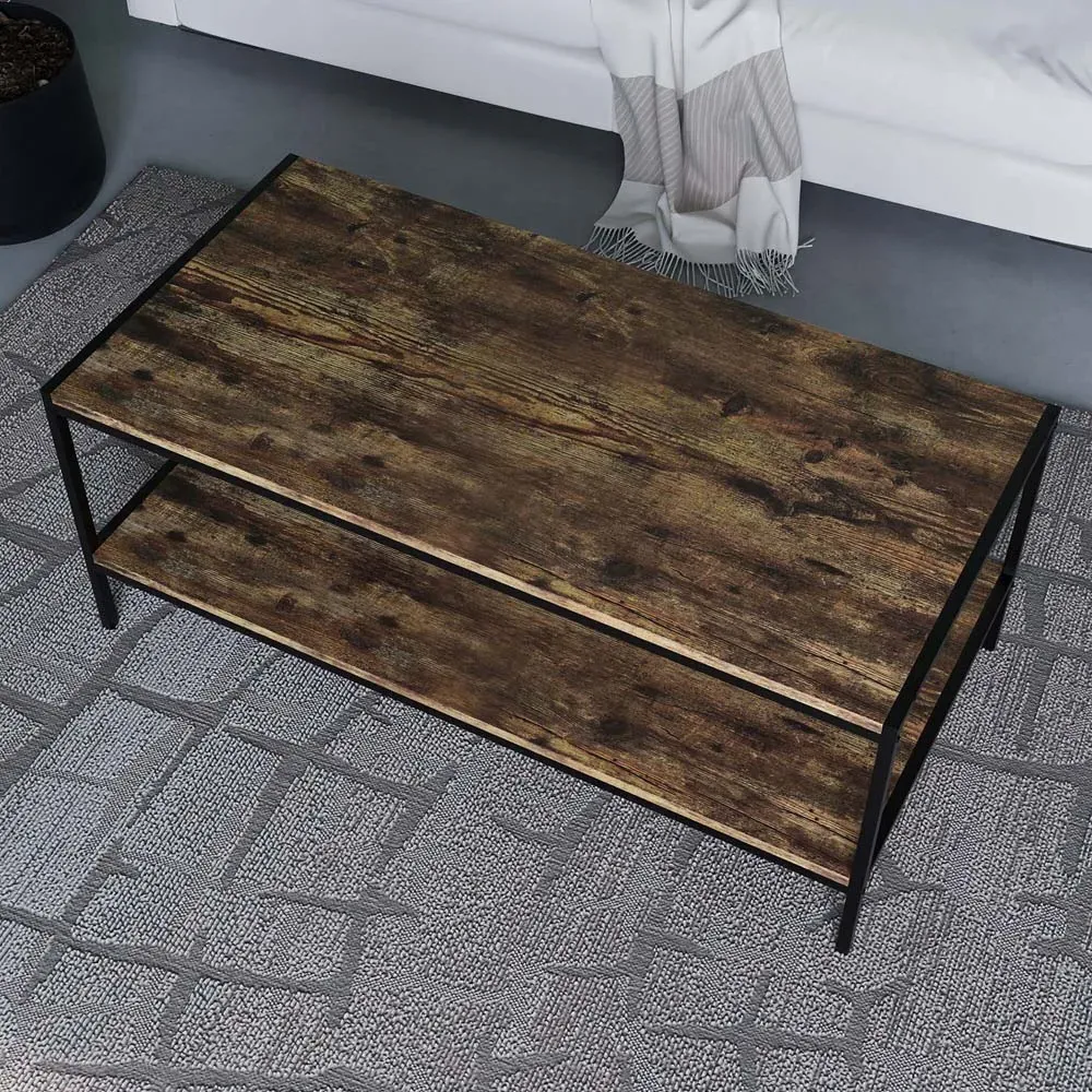 Brooklyn Industrial Coffee Table with Storage - Brown