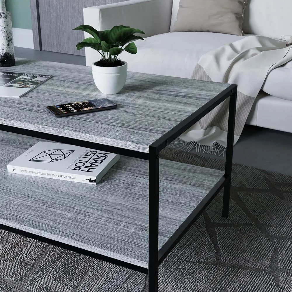Brooklyn Industrial Coffee Table with Storage - Grey