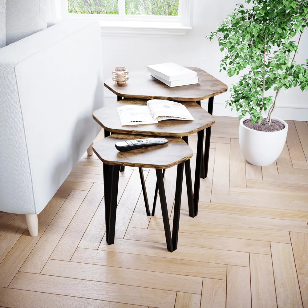 Brooklyn Nest of Tables Set of 3 - Dark Wood